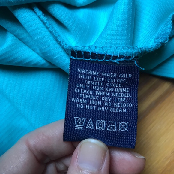 Caribbean Joe Teal Polyester Short Sleeved Top, EUC, L - Picture 9 of 11